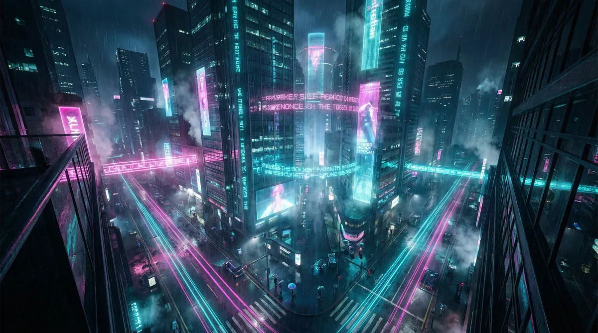 侮辱丰满美丽的人妻 竖屏短剧平台首页背景 - 赛博朋克都市夜景